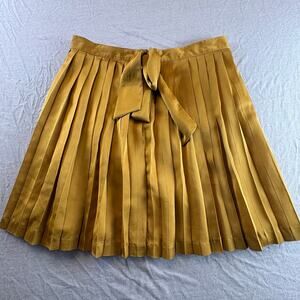 Gold Pleated Gap Skirt 6 Mustard Yellow Silky Bow Trim Short Above Knee